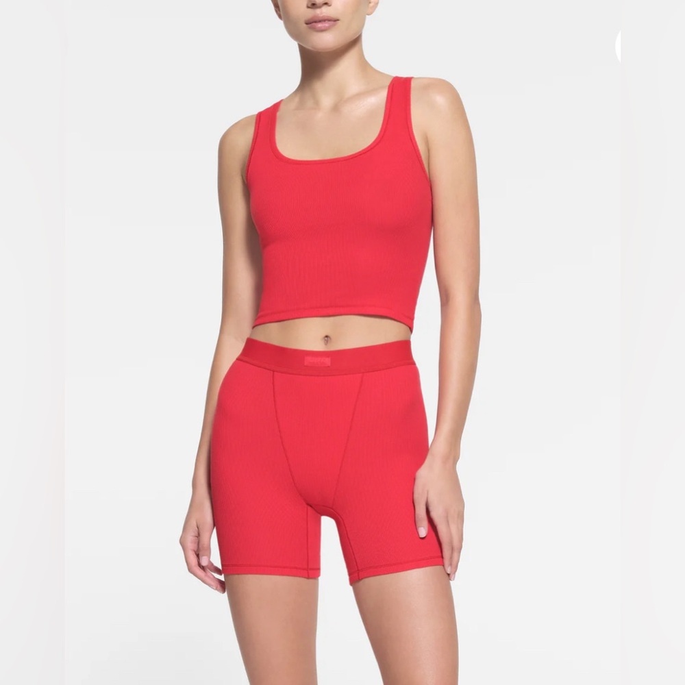 Skims Cotton Ribbed Tank Top in Red Size Small